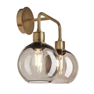 Albany Glass Globe Double Wall Light 7 Inch Mocha showcasing two mocha glass globes with a brass finish side view