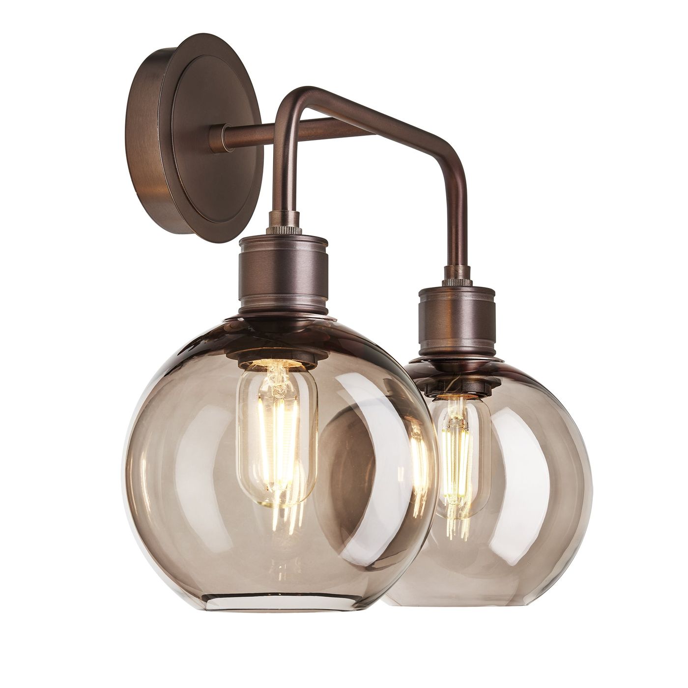 Albany Glass Globe Double Wall Light 7 Inch Mocha showcasing two mocha glass globes with a bronze finish side view