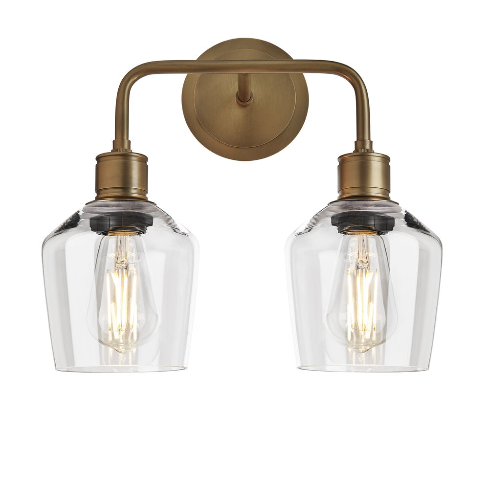 Albany Clear Glass Schoolhouse 5 Inch Double Wall Light with Brass Holder