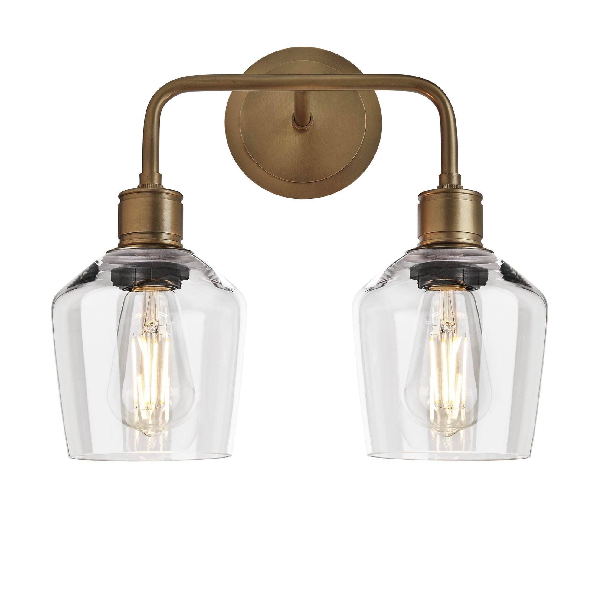 Albany Clear Glass Schoolhouse 5 Inch Double Wall Light with Brass Holder