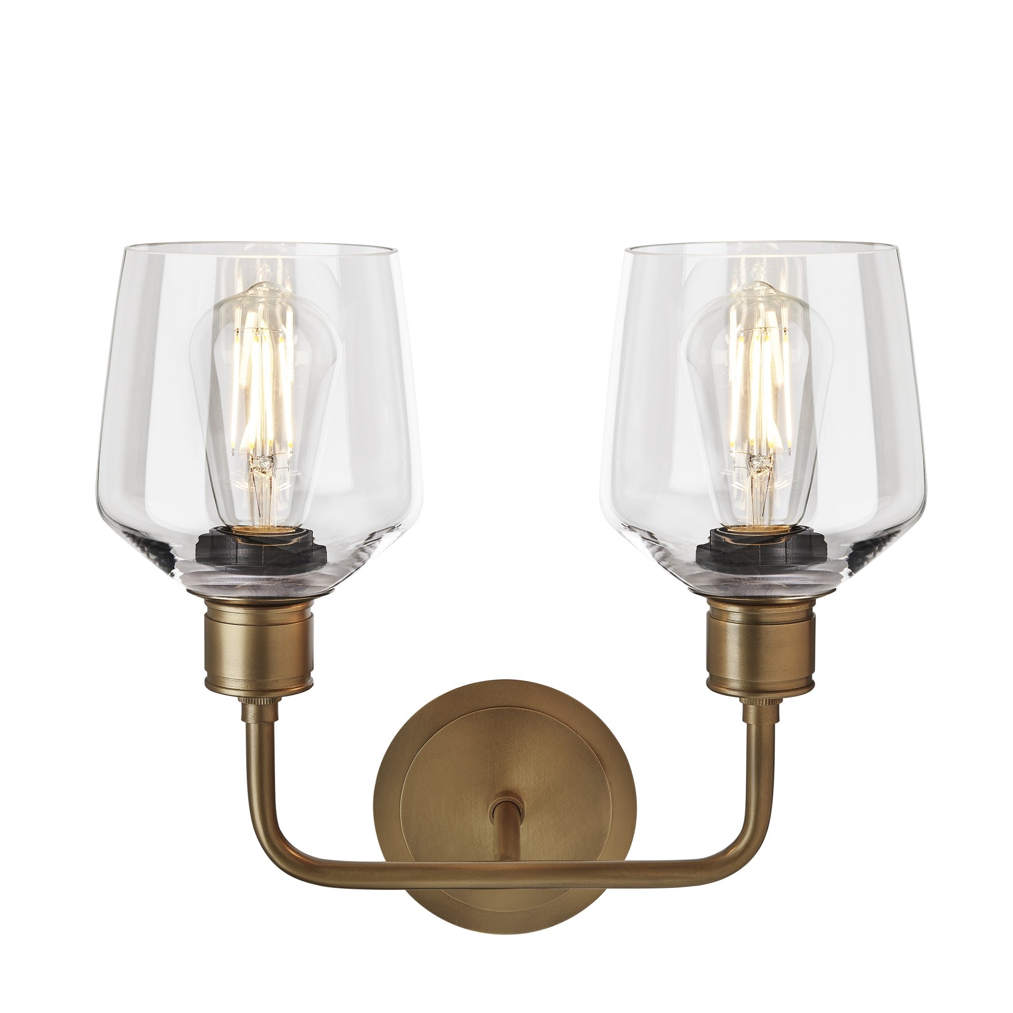 Albany Clear Glass Schoolhouse 5 Inch Double Wall Light with Brass Holder