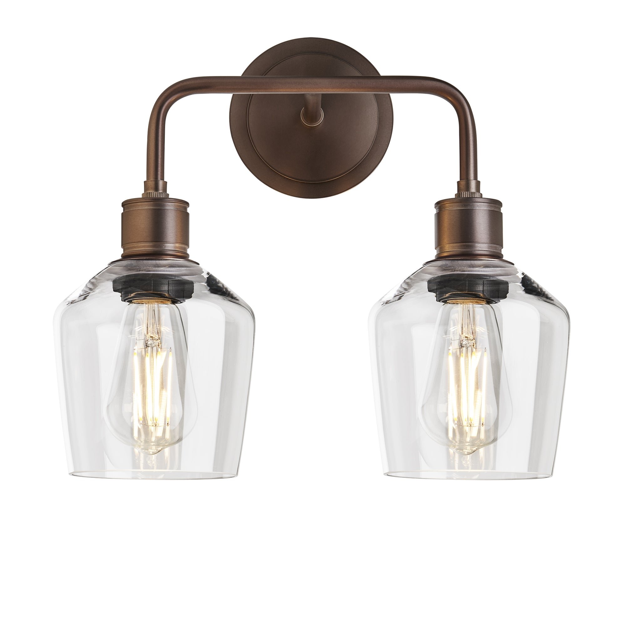 Albany Clear Glass Schoolhouse 5 Inch Double Wall Light with Bronze Holder