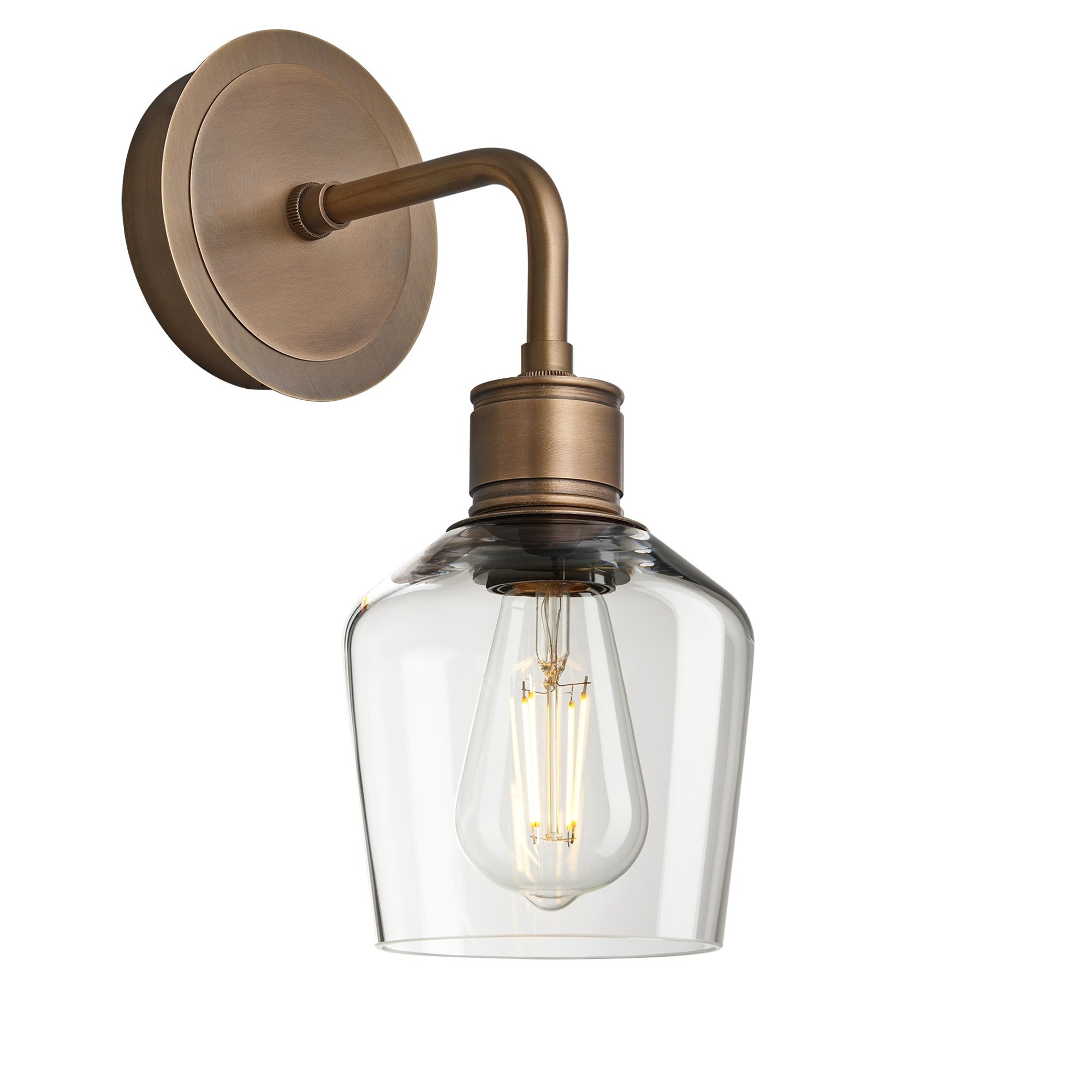 Albany Clear Glass Schoolhouse 5 Inch Single Wall Light with Brass holder