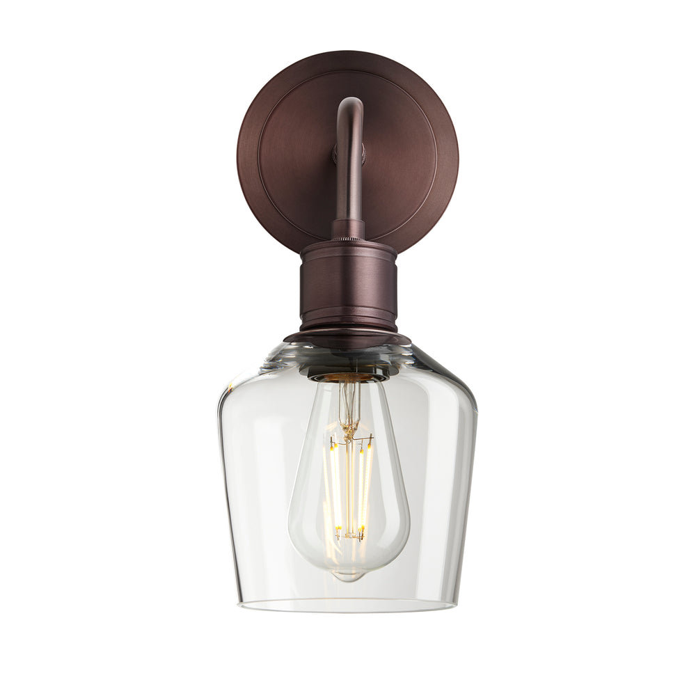 Albany Clear Glass Schoolhouse 5 Inch Single Wall Light with Bronze holder