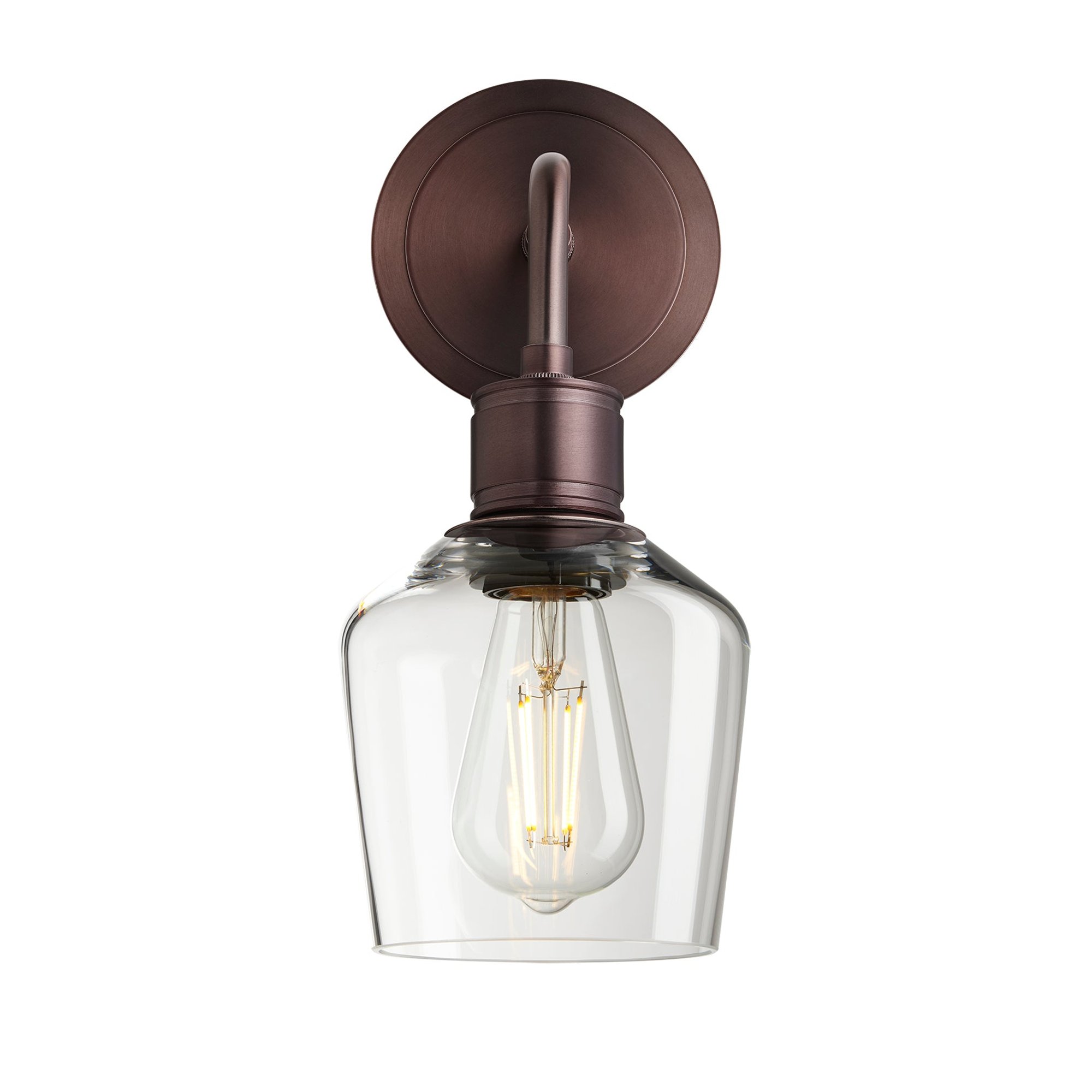 Albany Clear Glass Schoolhouse 5 Inch Single Wall Light with Bronze holder