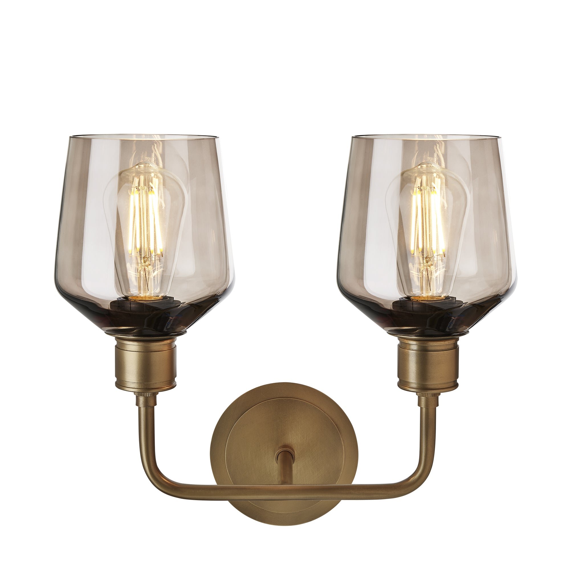 Albany Smoked Glass Schoolhouse 5 Inch Double Wall Light with Brass Holder
