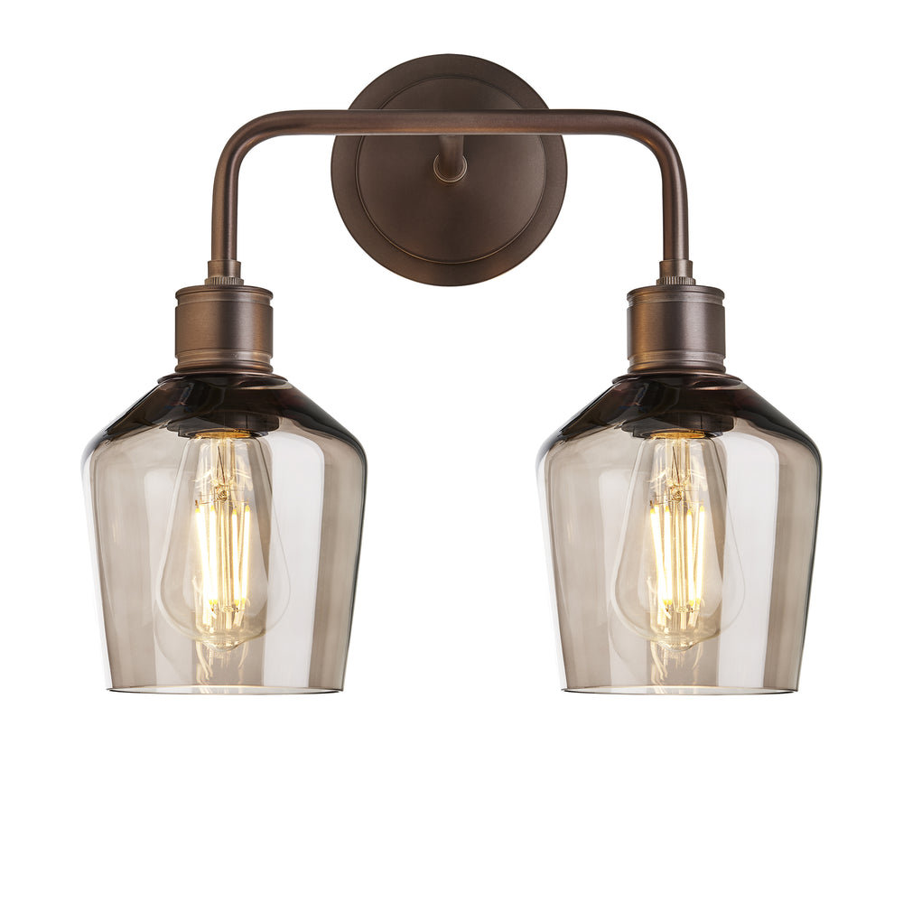 Albany Smoked Glass Schoolhouse 5 Inch Double Wall Light with Bronze Holder