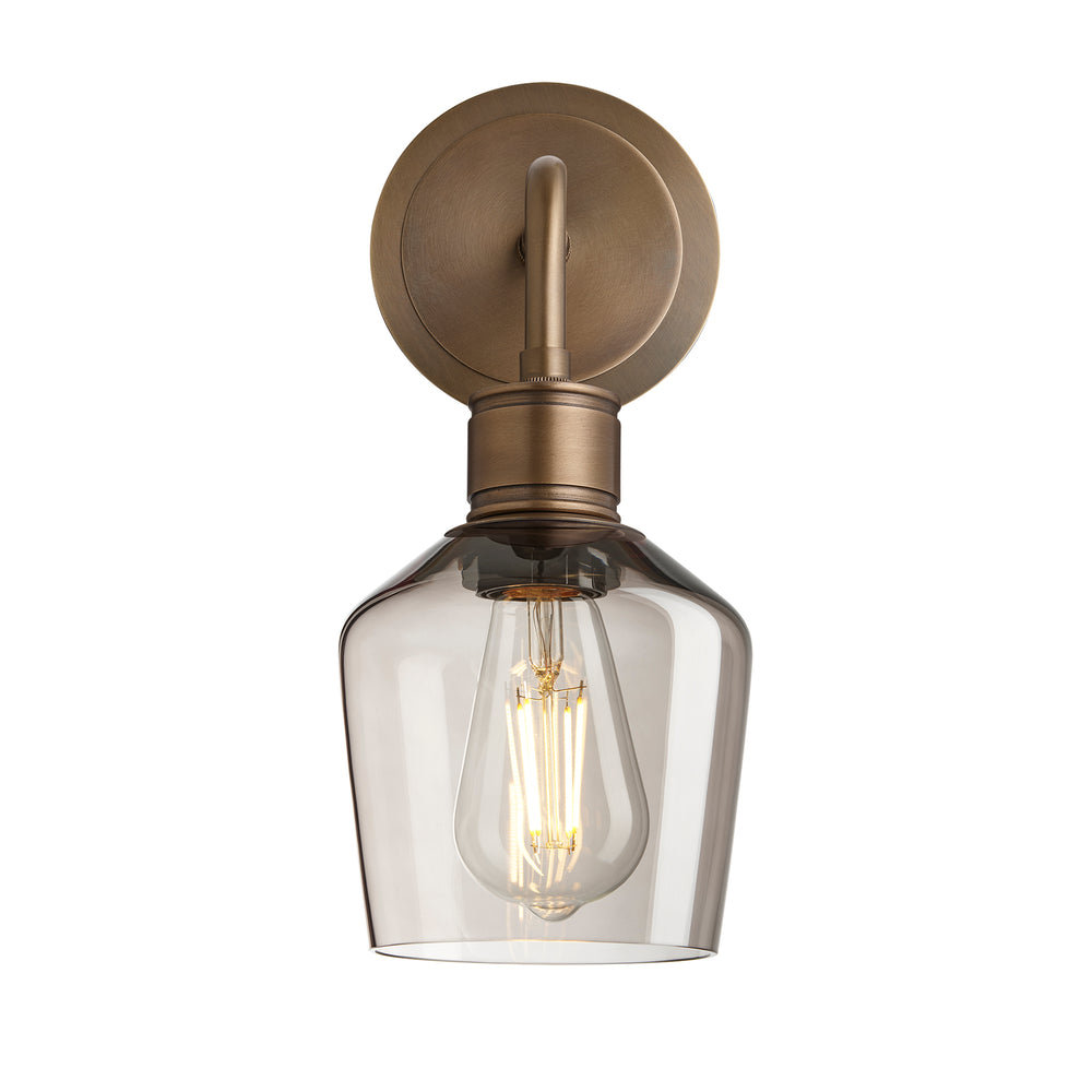 Albany Smoked Glass Schoolhouse 5 Inch Single Wall Light with Brass holder