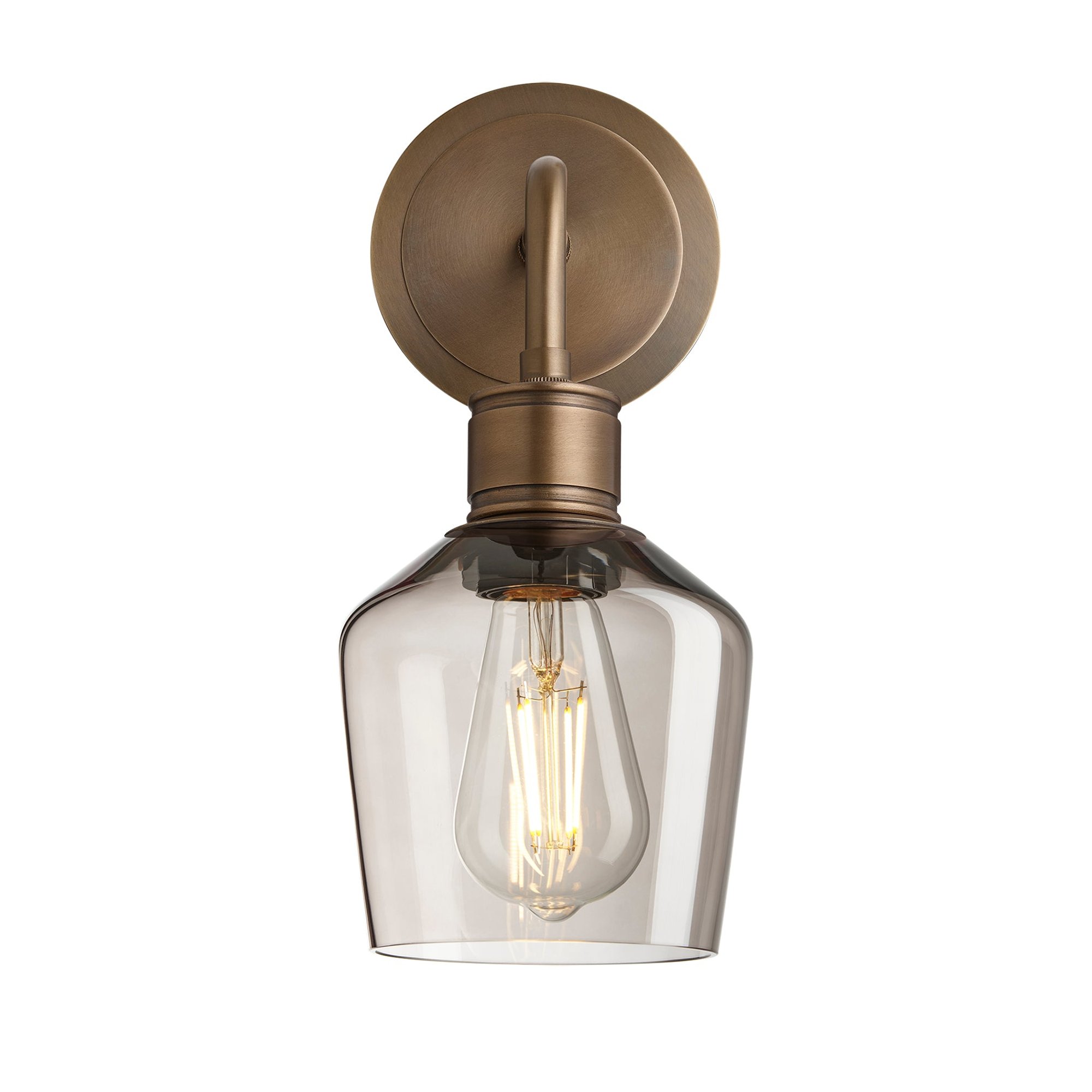 Albany Smoked Glass Schoolhouse 5 Inch Single Wall Light with Brass holder