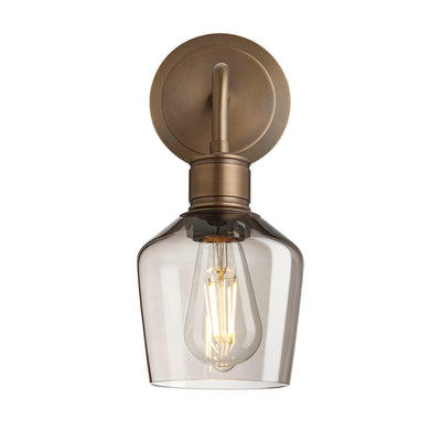 Albany Smoked Glass Schoolhouse Single Wall Light, 5.5 inches, with a mocha glass shade and brass holder in a front view