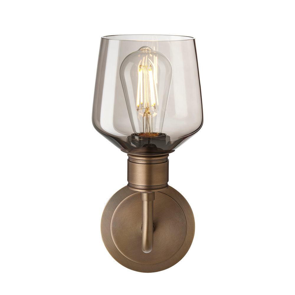 Albany Smoked Glass Schoolhouse 5 Inch Single Wall Light with Brass holder
