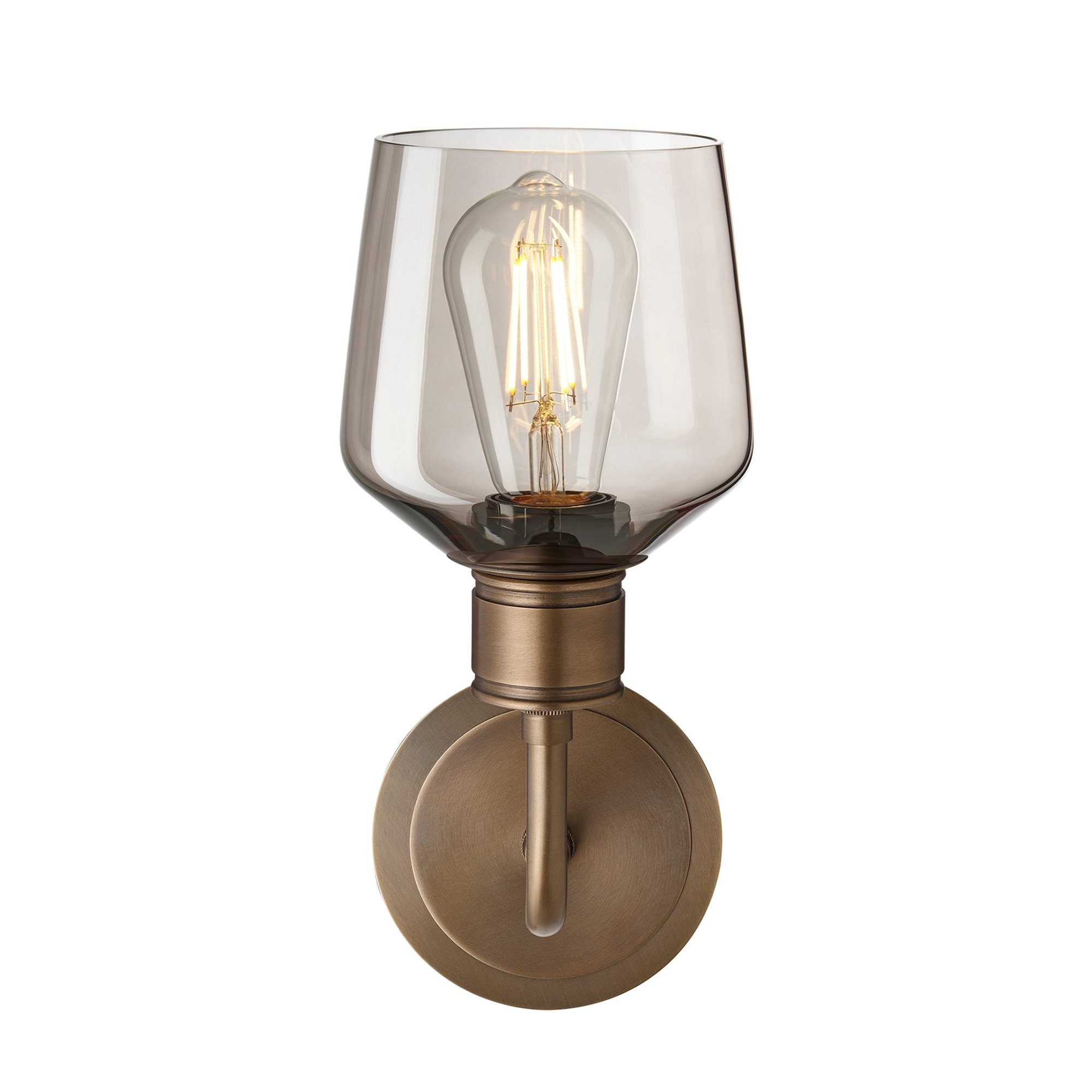 Albany Smoked Glass Schoolhouse 5 Inch Single Wall Light with Brass holder
