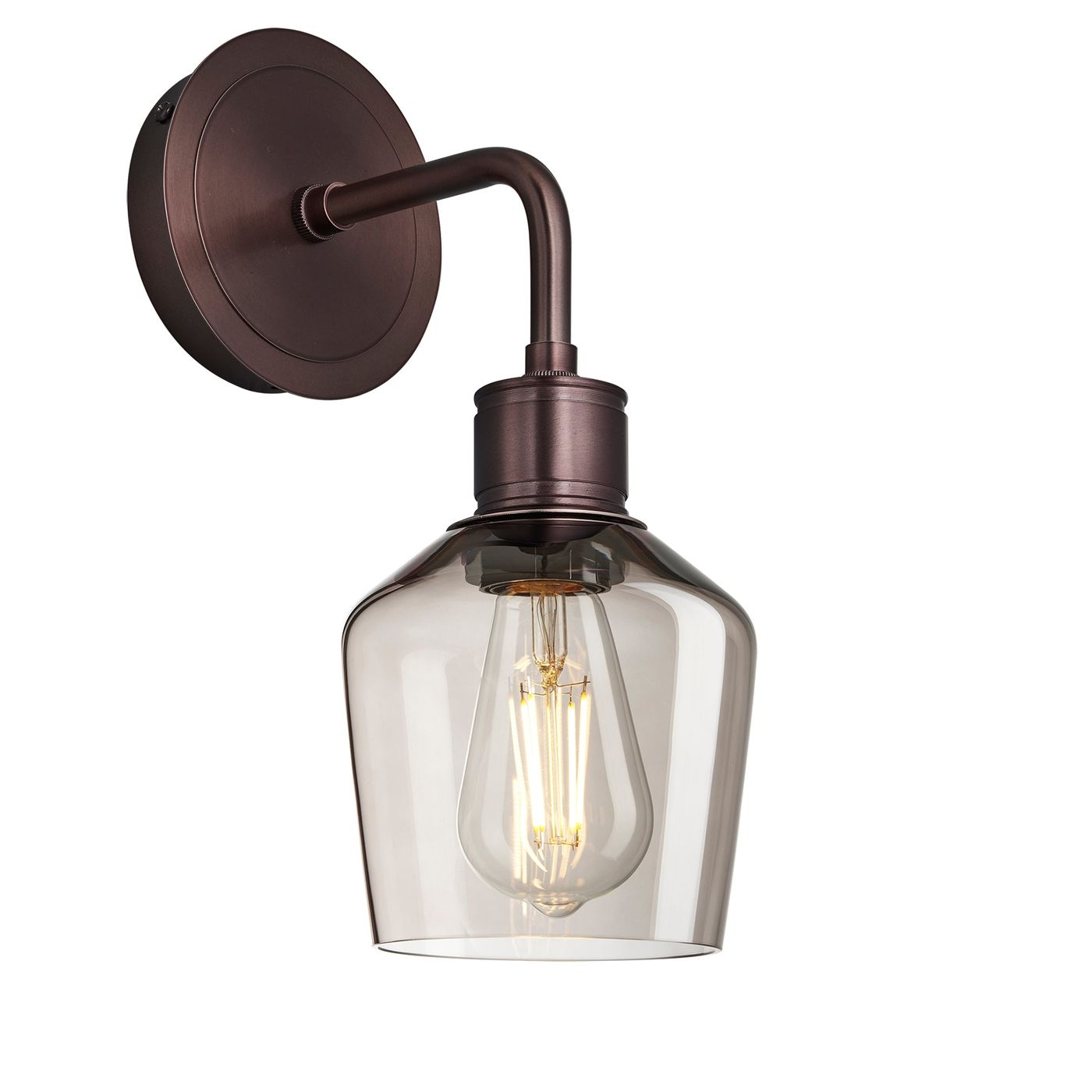 Albany Smoked Glass Schoolhouse Single Wall Light, 5.5 inches, with a mocha glass shade and bronze holder in a side view
