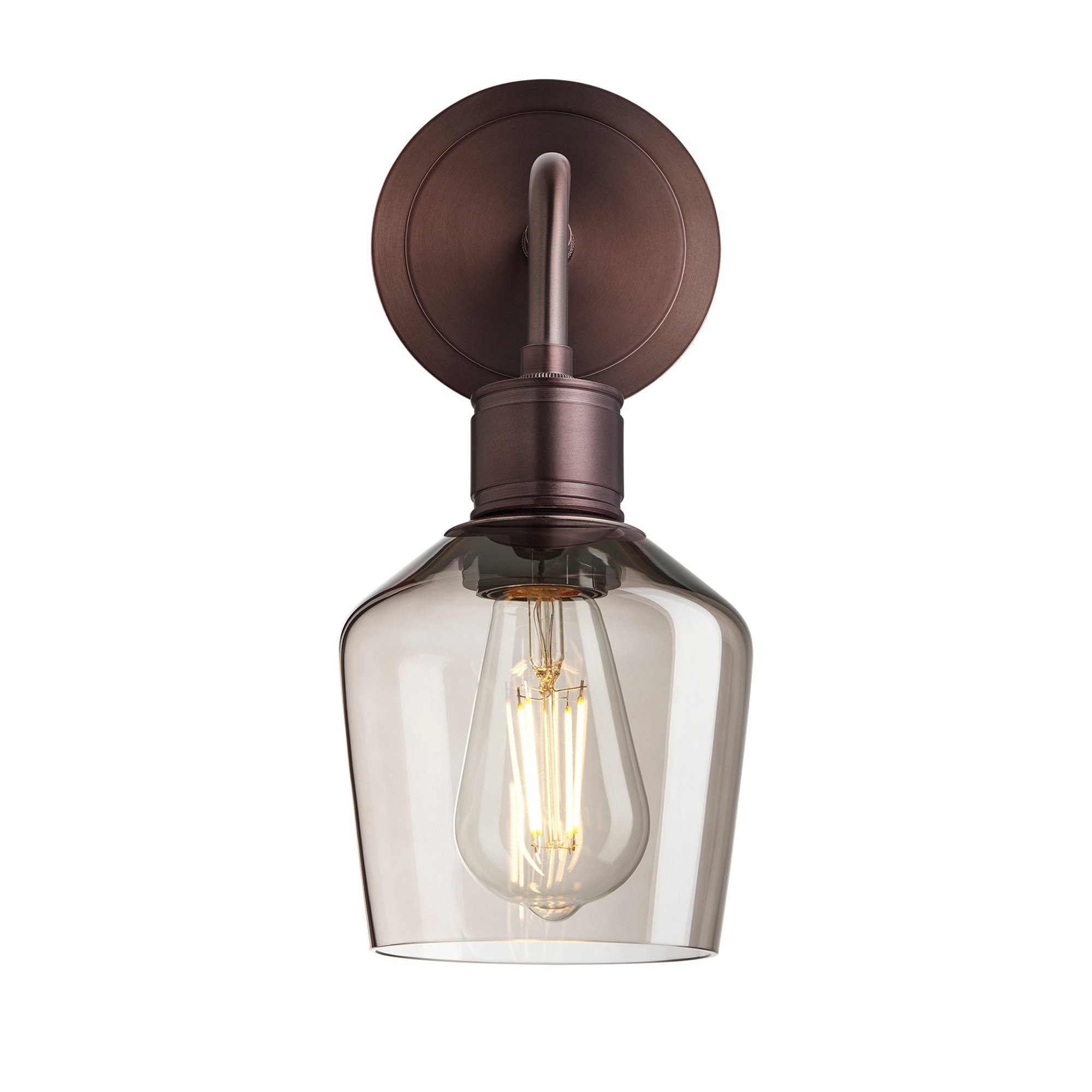 Albany Smoked Glass Schoolhouse 5 Inch Single Wall Light with Bronze holder