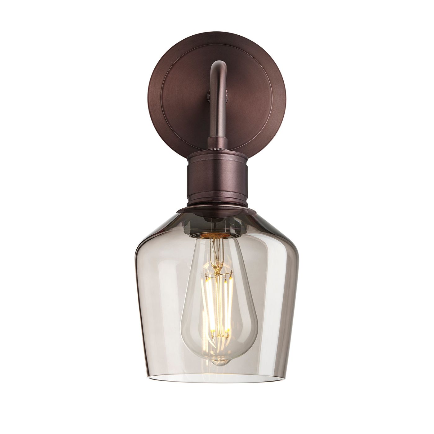 Albany Smoked Glass Schoolhouse Single Wall Light, 5.5 inches, with a mocha glass shade and bronze holder in a front view