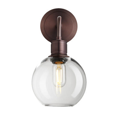 Albany Glass Globe Single Wall Light with a 7-inch clear glass globe and bronze holder, shown in a straight-on view