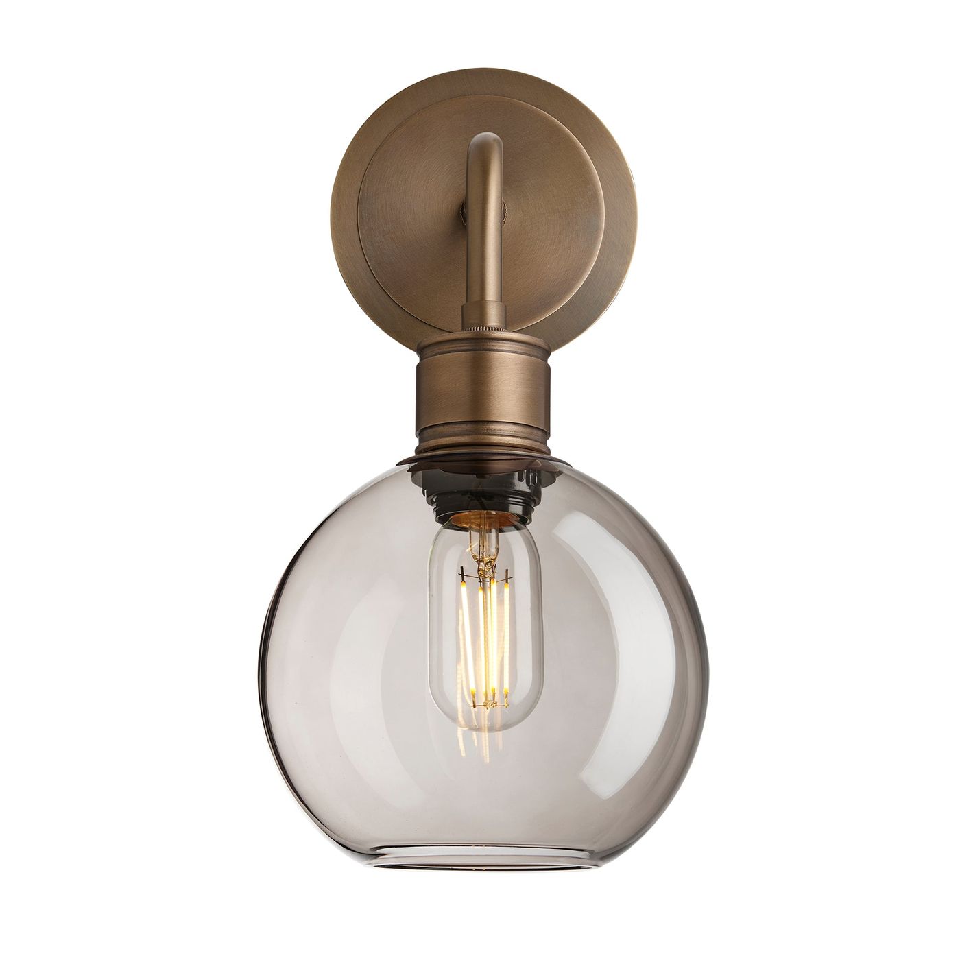Albany Glass Globe Single Wall Light with a 7 inch mocha glass globe and brass holder shown in a straight on view