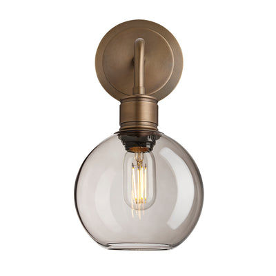 Albany Glass Globe Single Wall Light with a 7 inch mocha glass globe and brass holder shown in a straight on view