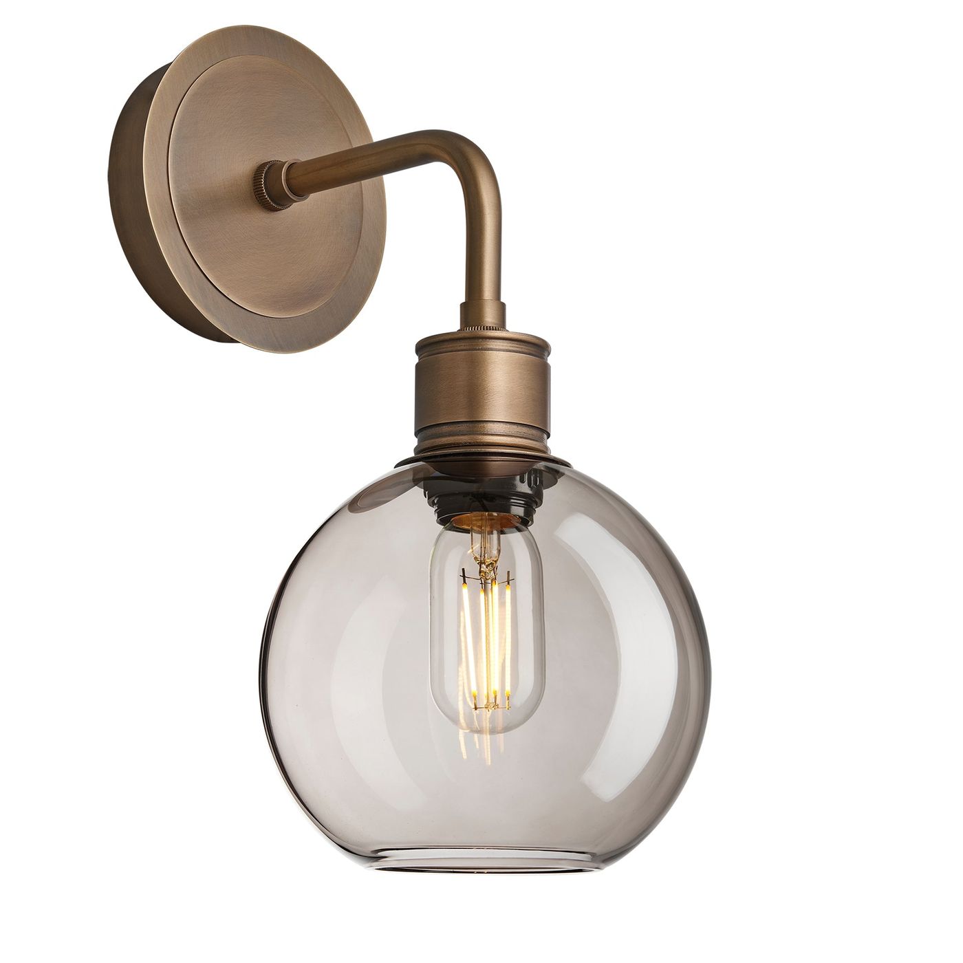 Albany Glass Globe Single Wall Light with a 7 inch mocha glass globe and brass holder shown in an angled view