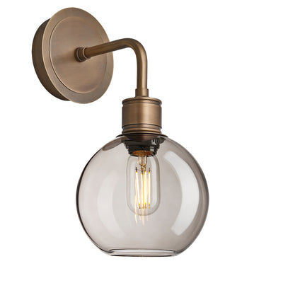 Albany Glass Globe Single Wall Light with a 7 inch mocha glass globe and brass holder shown in an angled view