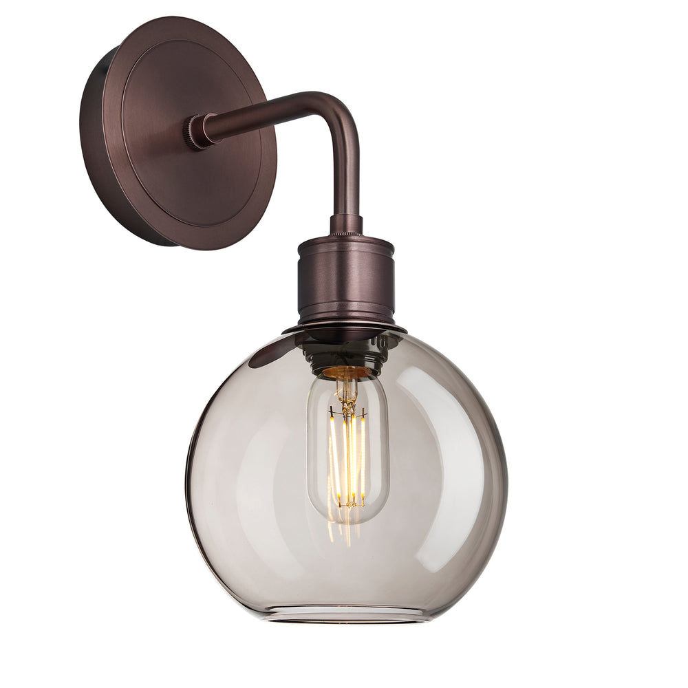 Albany Glass Globe Single Wall Light with a 7 inch mocha glass globe and bronze holder shown in an angled view
