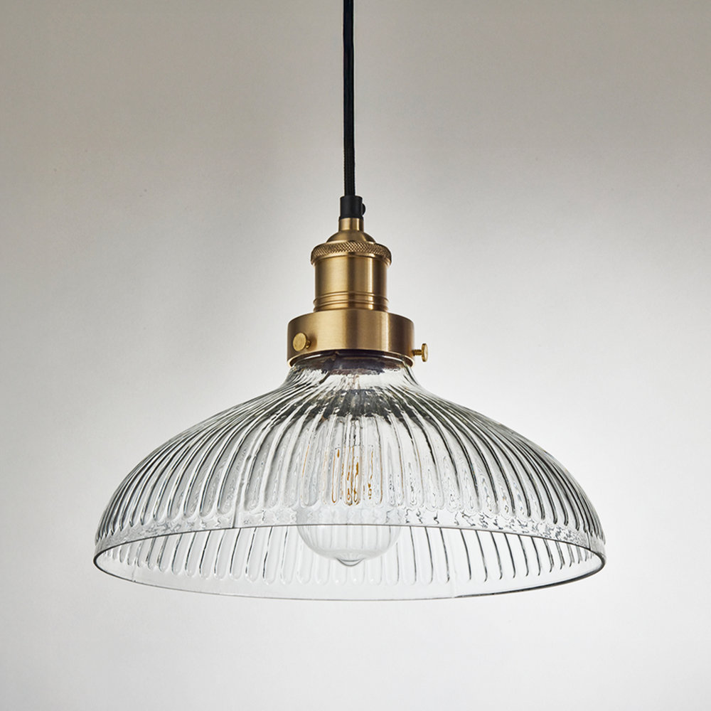 Brooklyn Glass Dome Pendant Light in 12 Inch with Brass Finish Holder,  product code is BR-GLDP12-BH