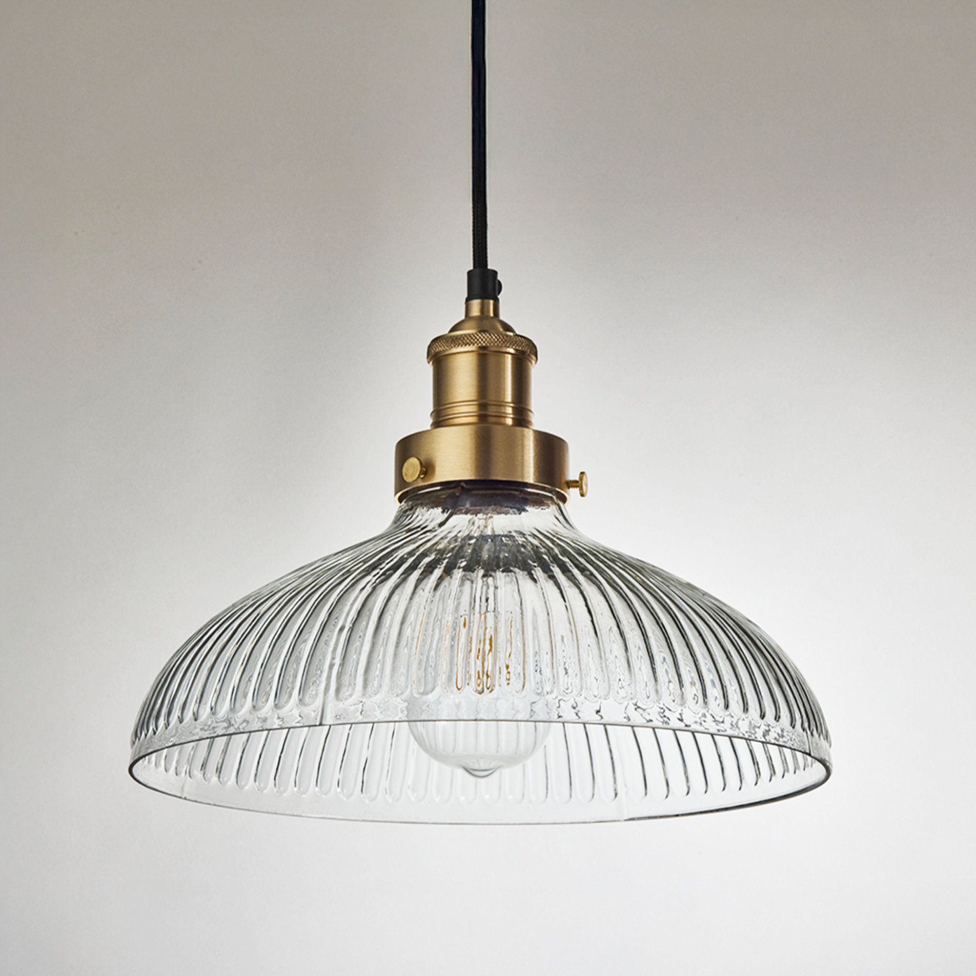 Brooklyn Glass Dome Pendant Light in 12 Inch with Brass Finish Holder,  product code is BR-GLDP12-BH