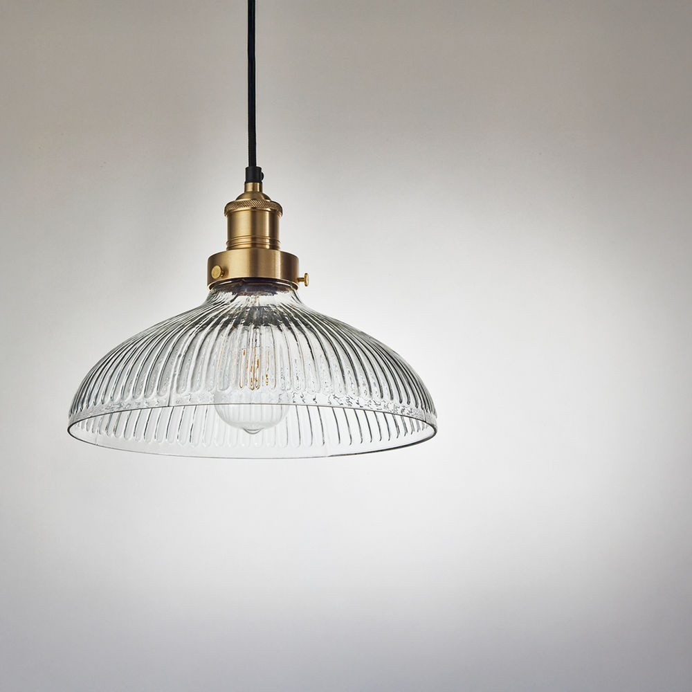 Brooklyn Glass Dome Pendant Light in 12 Inch with Brass Finish Holder,  product code is BR-GLDP12-BH