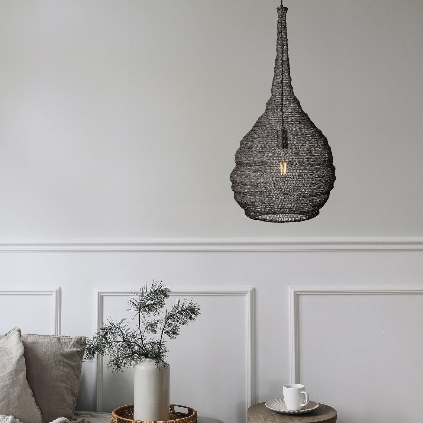 Beehive Wire Cage Metal Mesh Pendant Light - Drop - Pewter