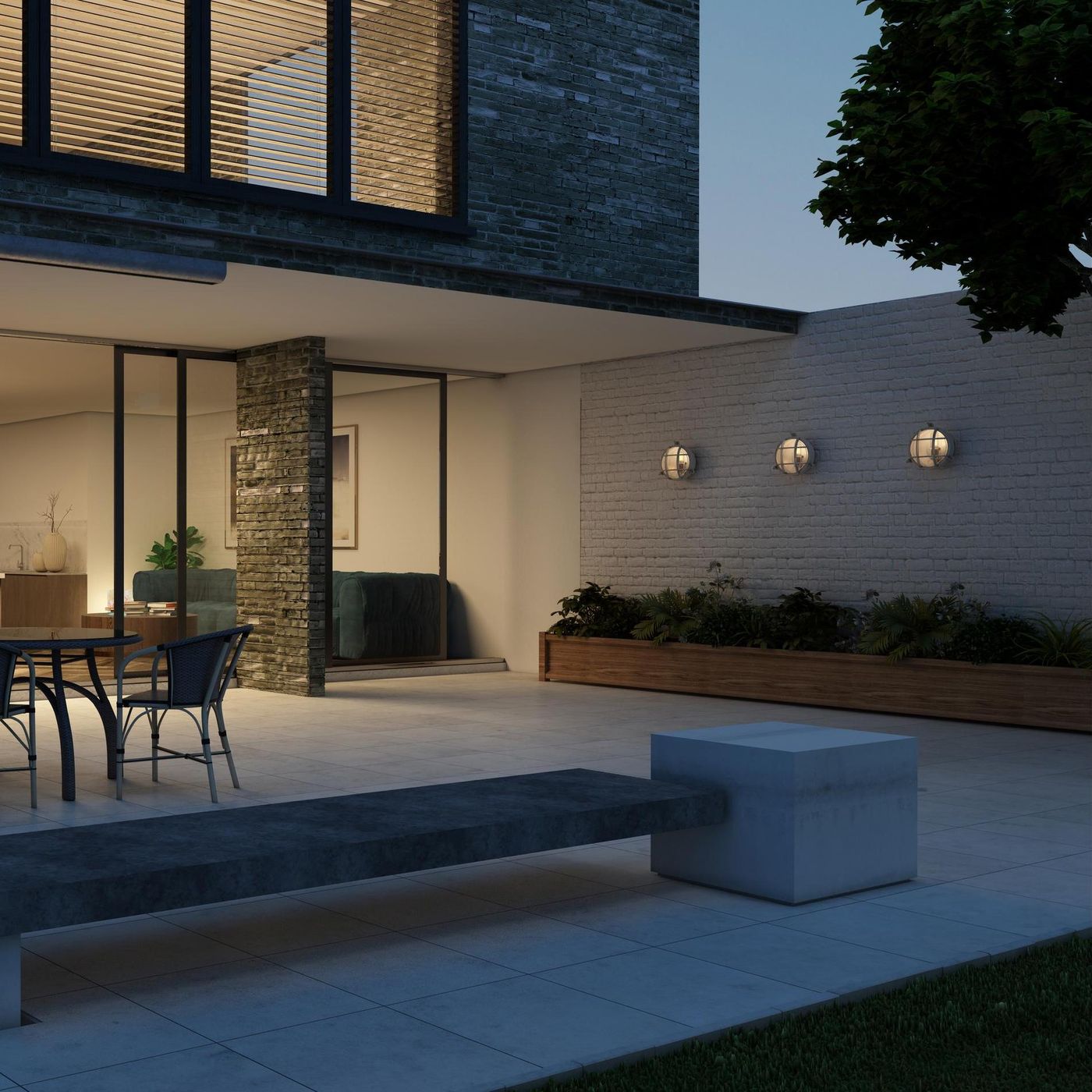 Gunmetal Round Bulkhead Outdoor and  Bathroom Round Wall Light with ribbed glass