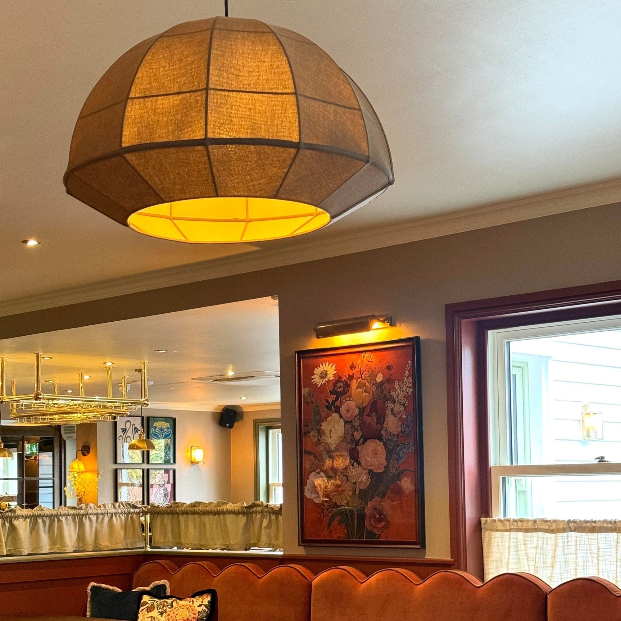 Burnham Fabric Wide Dome Pendant Light in 24 Inch with Olive Green Finish