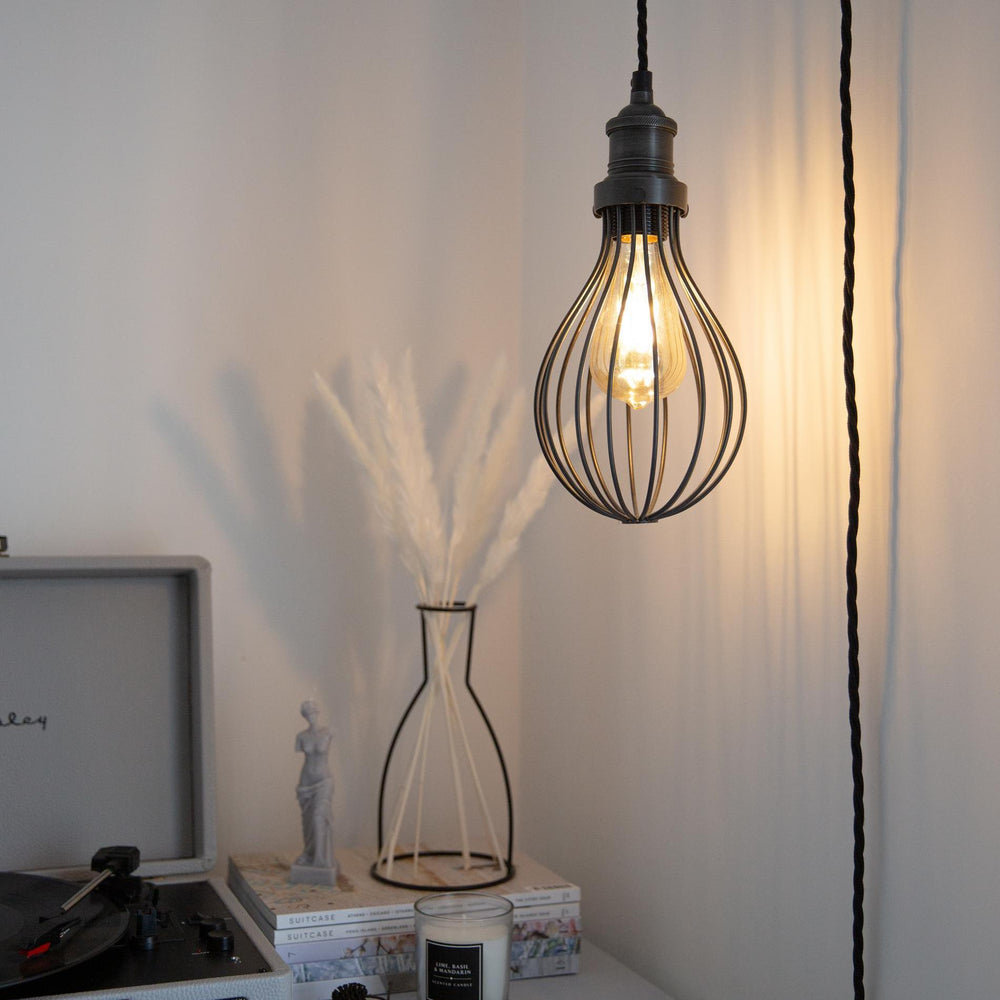 Pewter Brooklyn Balloon Cage Pendant in 6 Inch with Pewter Holder, Product code is BR-BCP6-P-PH