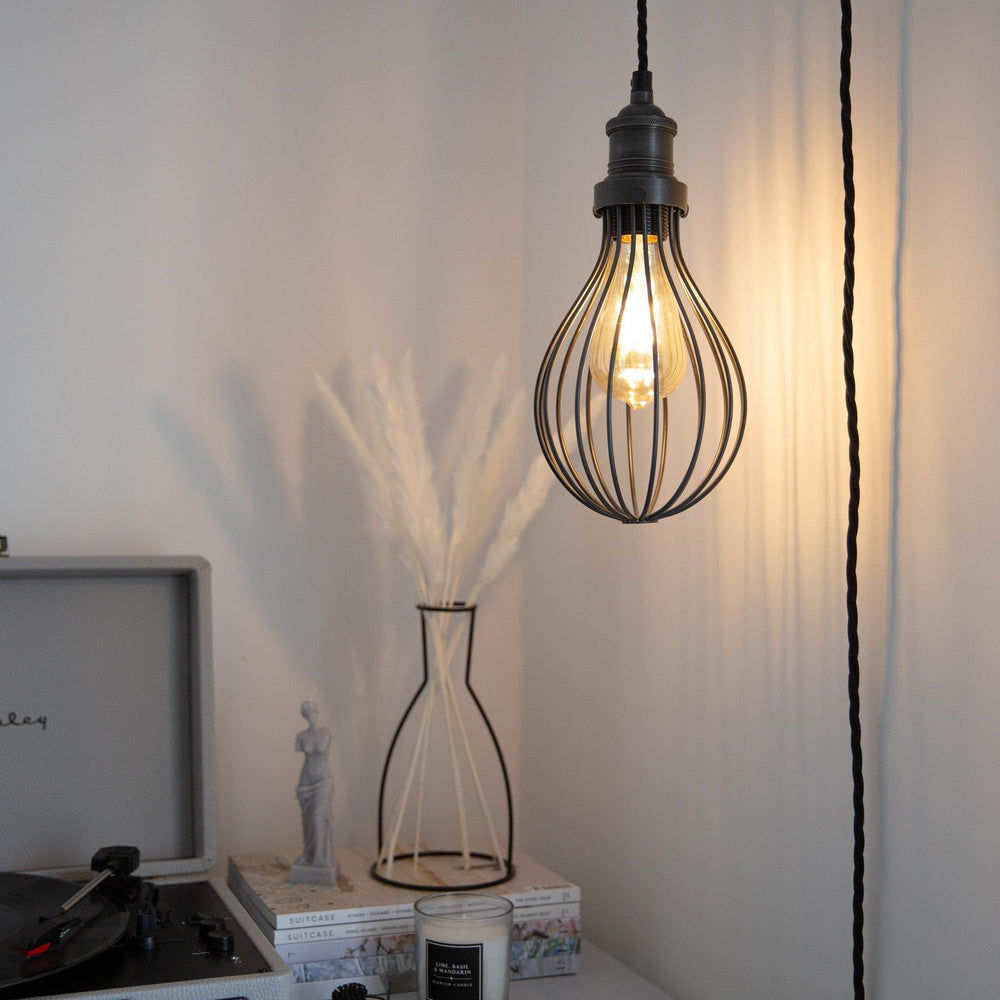 Pewter Brooklyn Balloon Cage Pendant in 6 Inch with Pewter Holder, Product code is BR-BCP6-P-PH