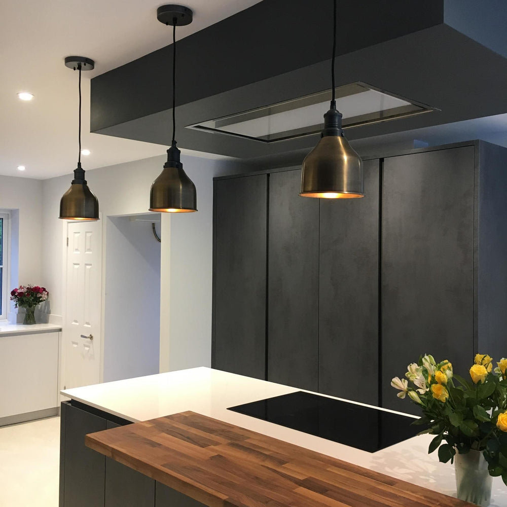 Brass Brooklyn Cone Pendant in 7 Inch with Pewter Holder, Product Code is BR-CP7-B-PH