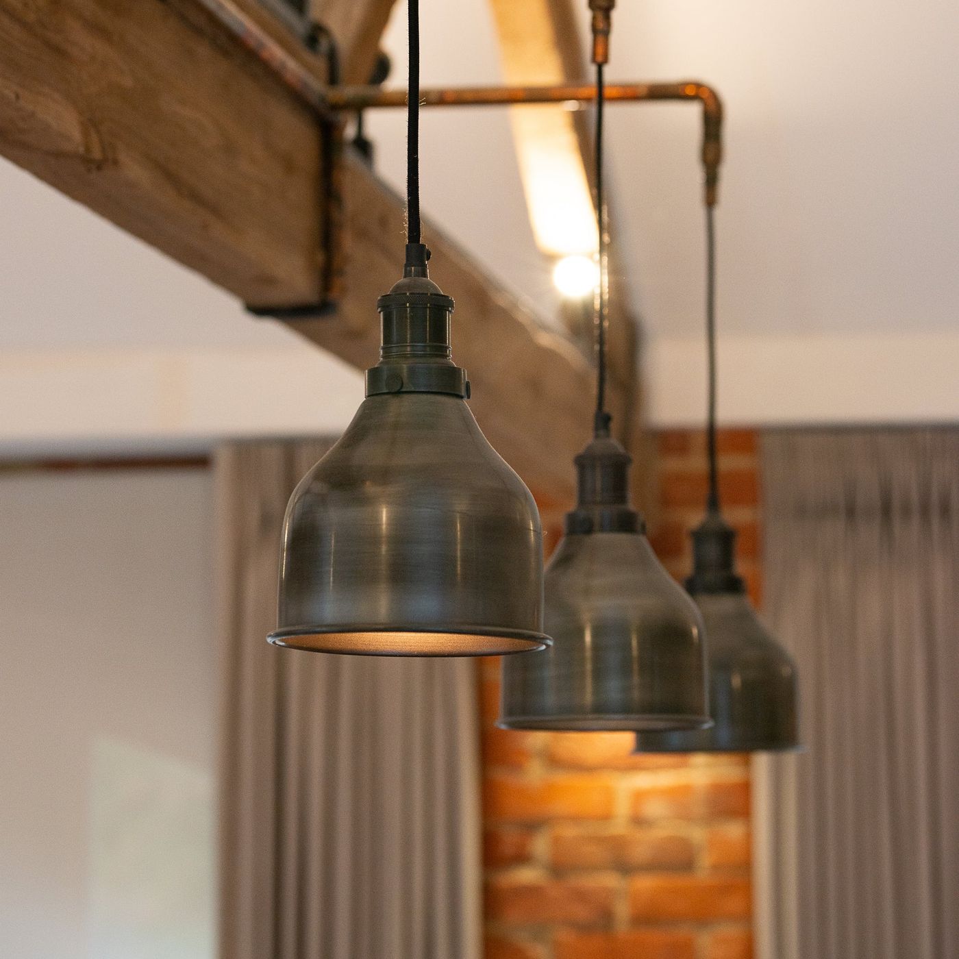 Pewter Brooklyn Cone Pendant in 7 Inch with Pewter Holder, Product Code is BR-CP7-P-PH