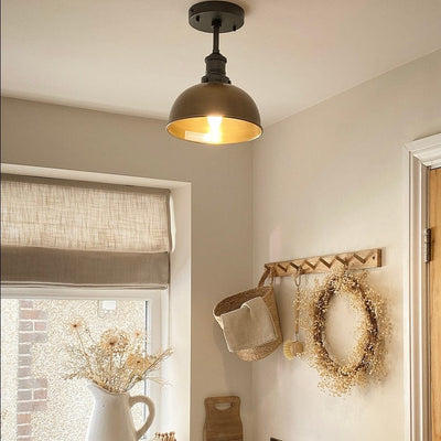 Brass with Pewter Holder Brooklyn Dome Flush Mount - 8 Inch - Industville BR-DFM8-B-PH