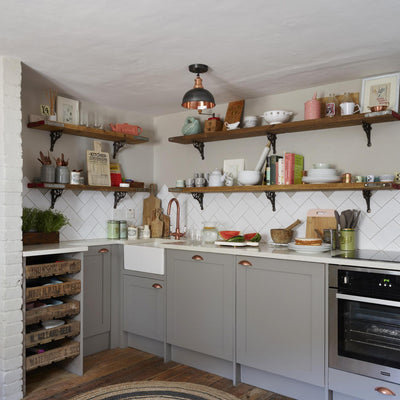 Brooklyn Dome Flush Mount - 8 Inch - Pewter & Copper - Hallway Lights - Industville Lighting UK