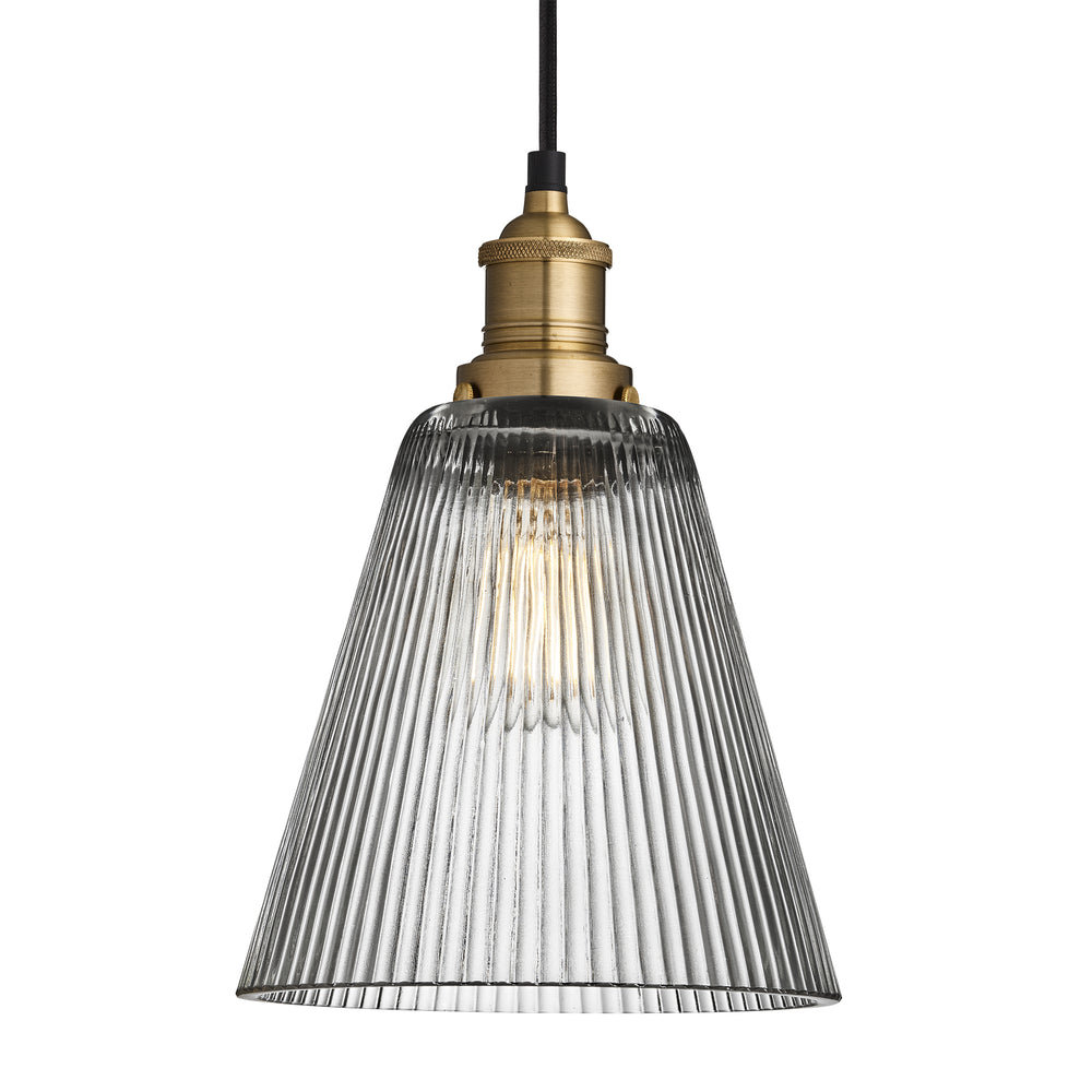Brooklyn Glass Funnel Pendant Light in 8 Inch with Brass Holder