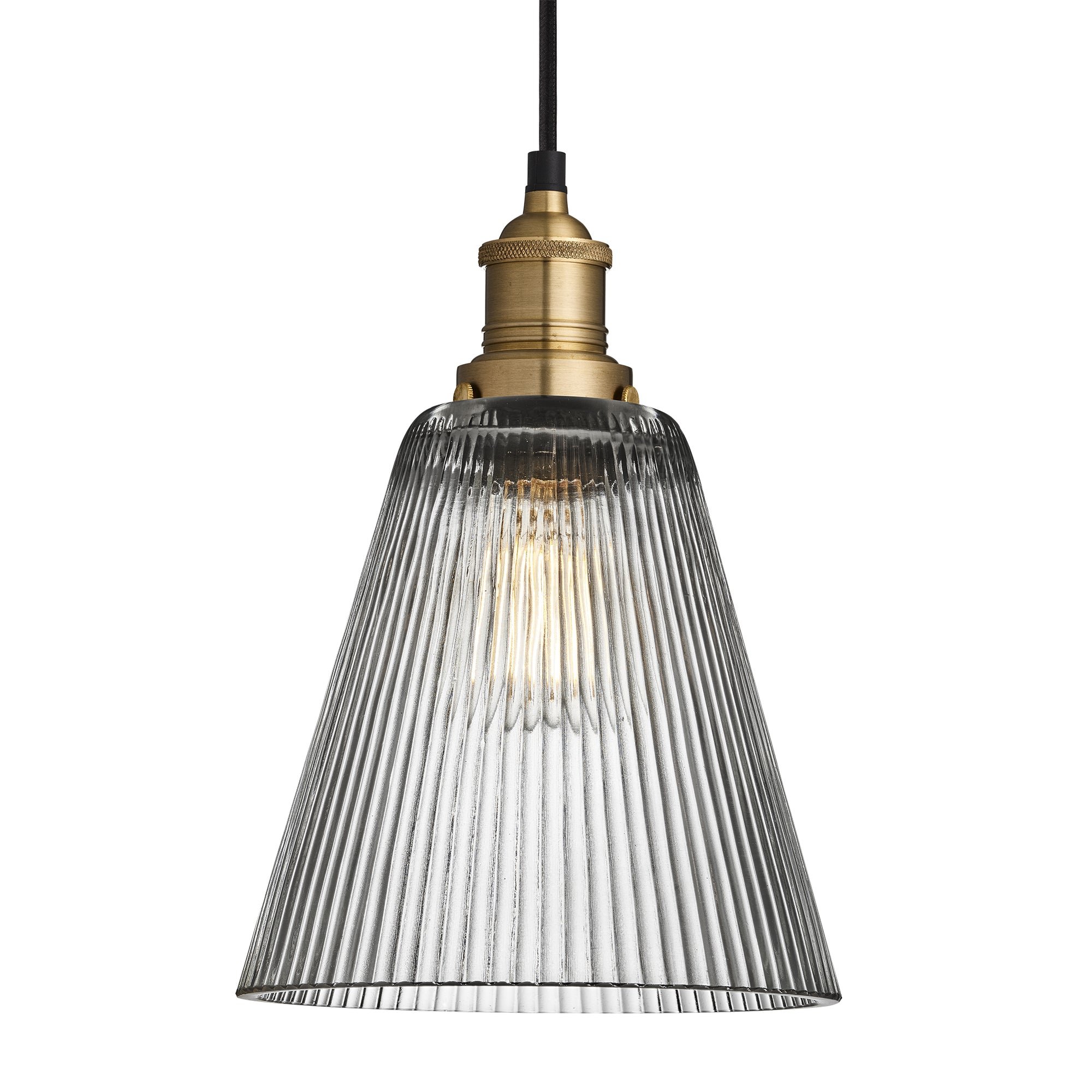 Brooklyn Glass Funnel Pendant Light in 8 Inch with Brass Holder
