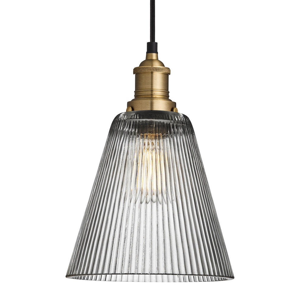 Brooklyn Glass Funnel Pendant Light in 8 Inch with Brass Holder