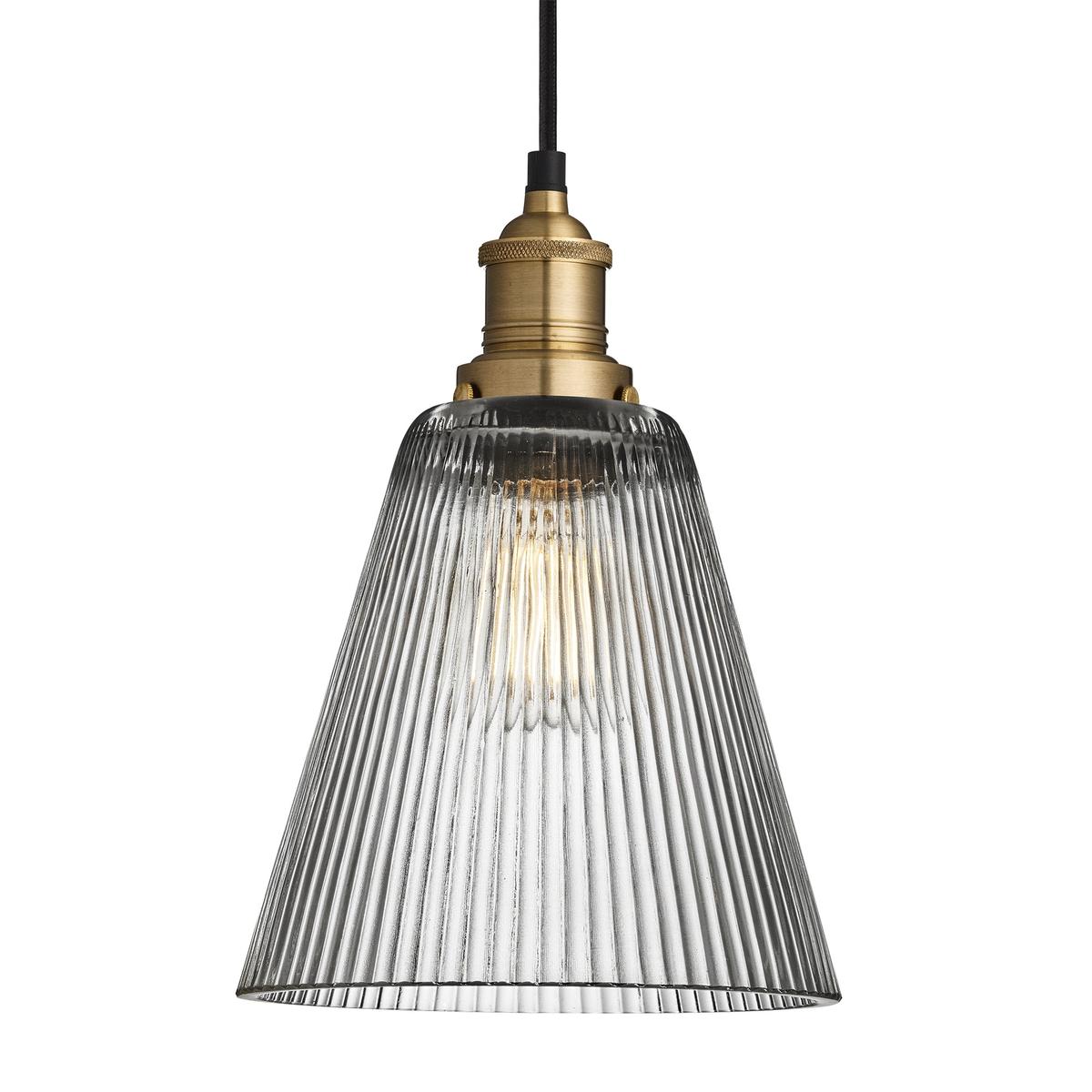 Brooklyn Glass Funnel Pendant Light in 8 Inch with Brass Holder