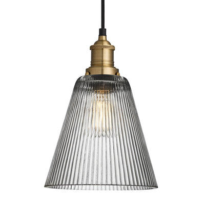 Brooklyn Glass Funnel Pendant Light in 8 Inch with Brass Holder