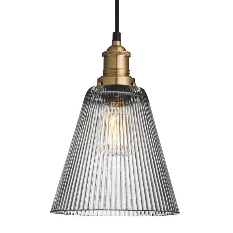 Brooklyn Glass Funnel Pendant Light in 8 Inch with Brass Holder