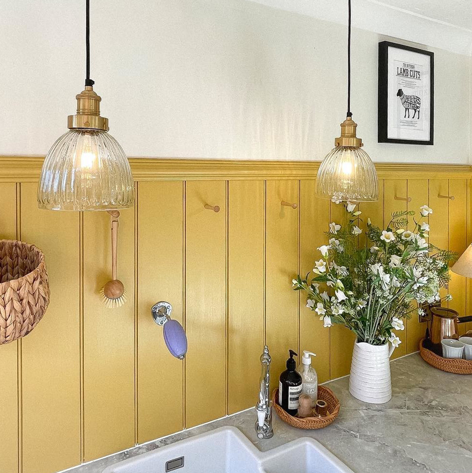 Brooklyn Glass Cone Pendant Light in 7 Inch with Brass Holder Industville BR-GLCP7-BH