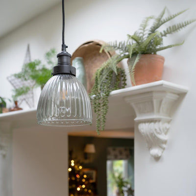 Brooklyn Glass Cone Pendant Light in 7 Inch with Pewter Holder, Industville BR-GLCP7-PH