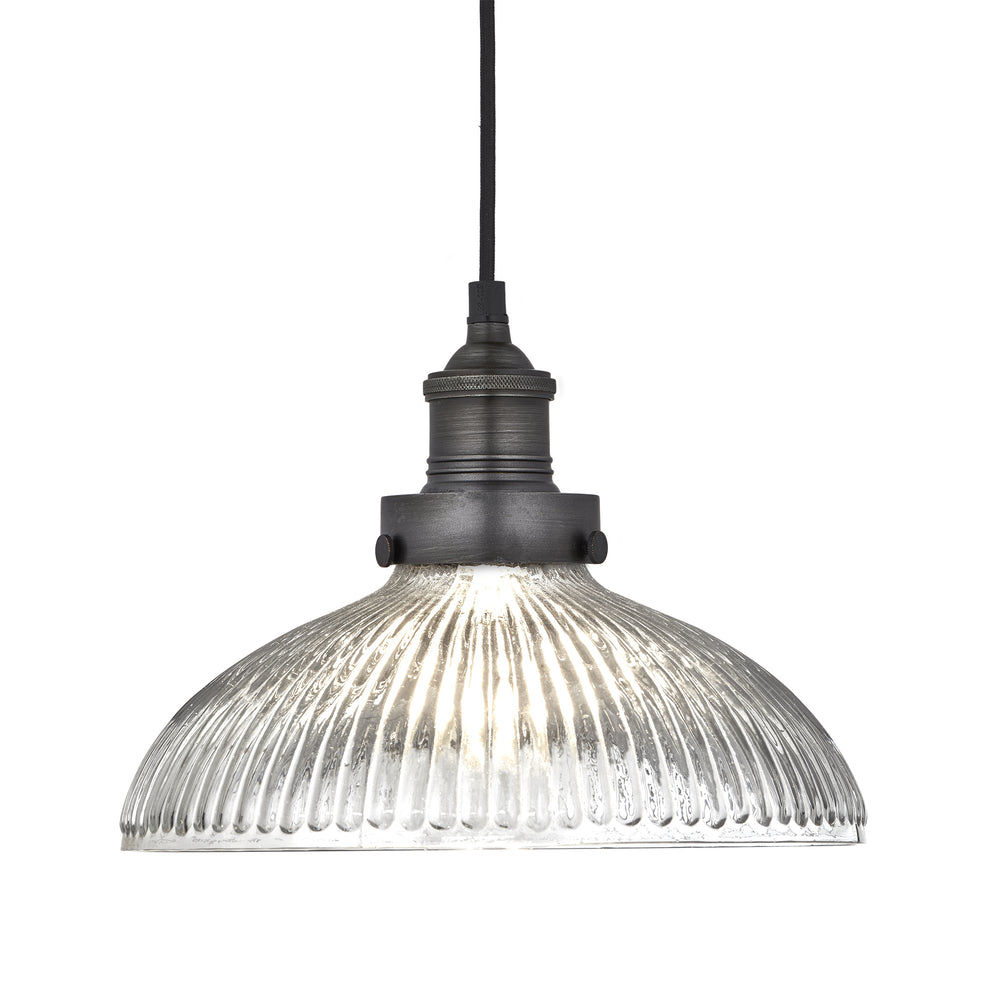 Brooklyn Glass Dome Pendant Light in 12 Inch with Pewter Holder, Industville BR-GLDP12-PH
