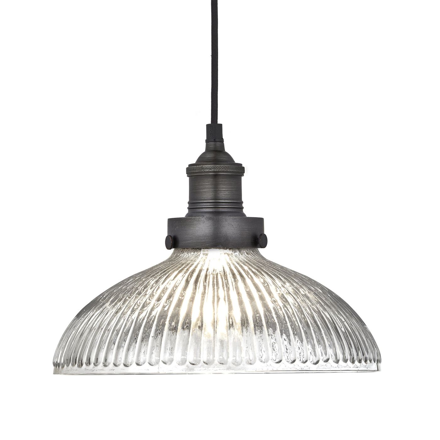 Brooklyn Glass Dome Pendant Light in 12 Inch with Pewter Holder, Industville BR-GLDP12-PH