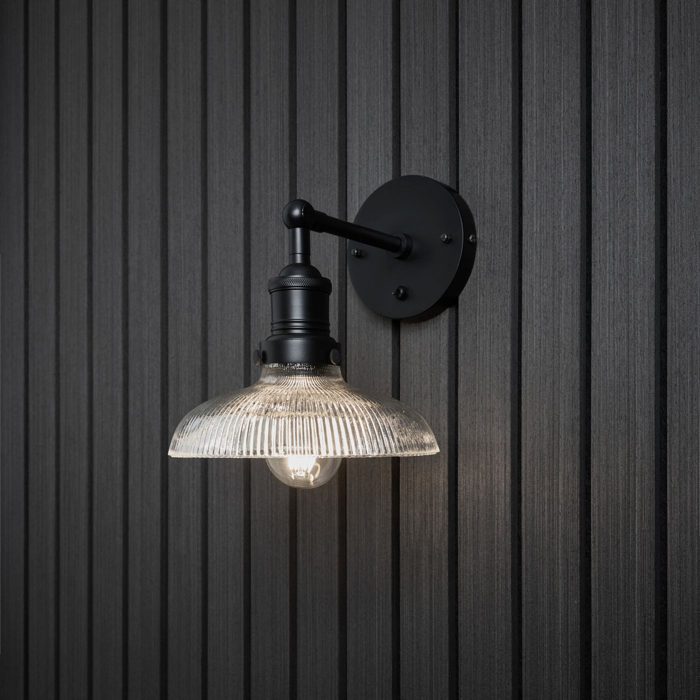 Glass Dome with Black Holder Brooklyn Wall Light - 8 Inch Industville BR-GLDWL8-BKH