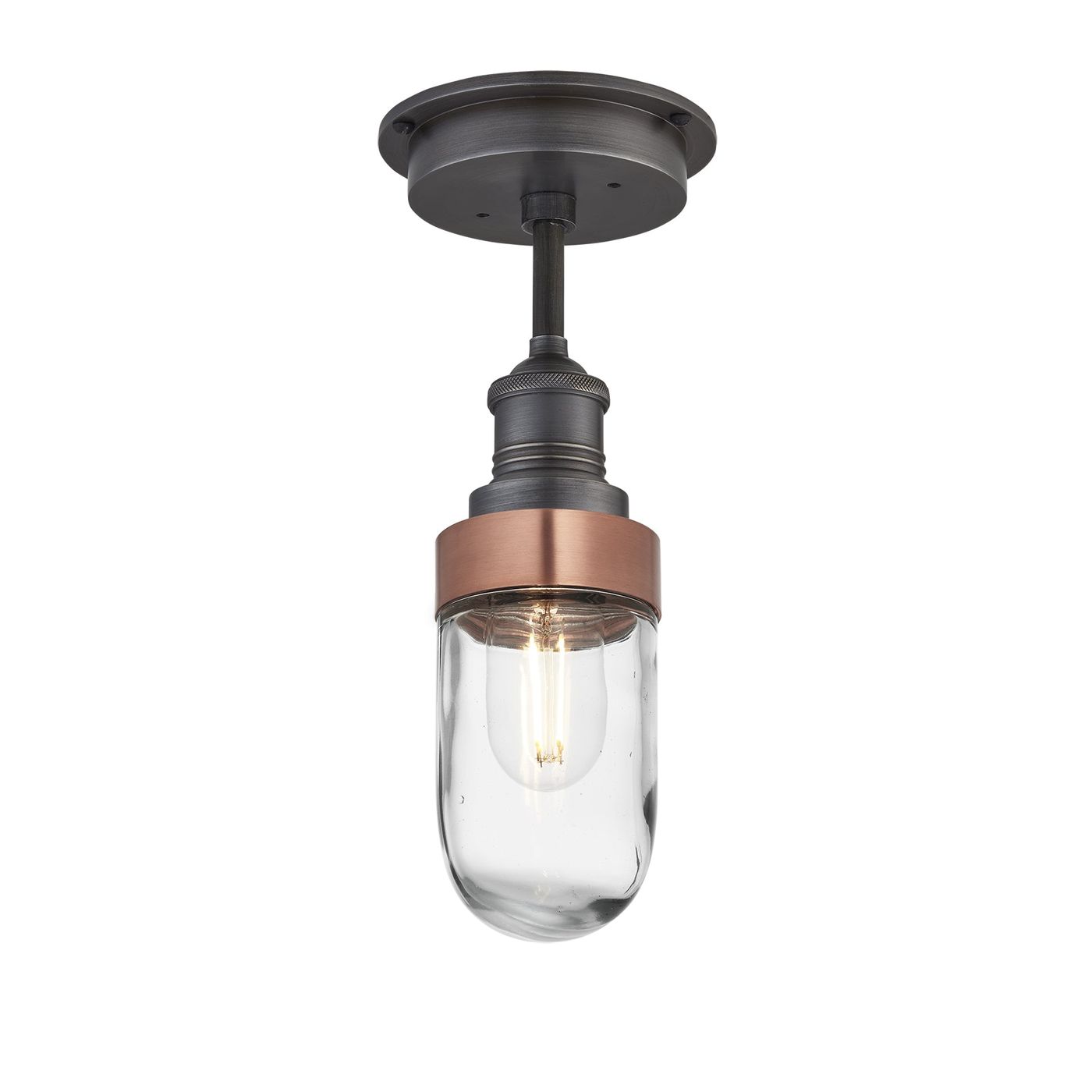 Pewter with Copper Ring Brooklyn Outdoor & Bathroom Flush Mount - BR-IP65-FM-PH-CR