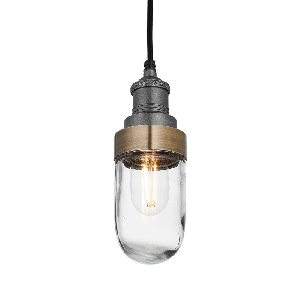 Pewter Holder Brass Ring Brooklyn Outdoor and Bathroom Pendant, Product code is BR-IP65-P-PH-BR